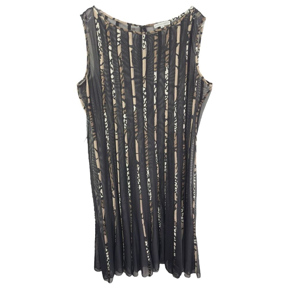 Sandra Darren Plus Size 18W Dress‎ Sheer Black Mesh Striped Sleeveless Midi 1559